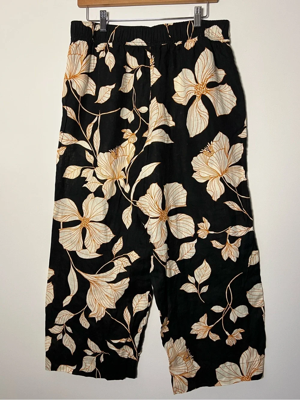 Cynthia Rowley Black Wide-Leg Floral Pants Elasticated Waist Summer - Picture 8 of 9